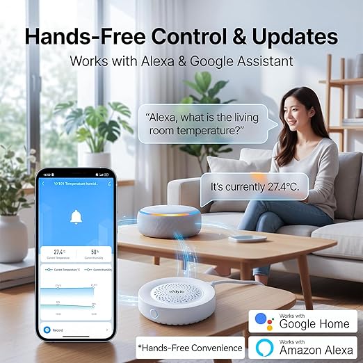 eMylo WiFi Temperature Humidity Sensor with 100dB Siren Alarm, Smart Indoor Thermometer Hygrometer, App Remote Monitoring & Real-Time Alerts for Home, Baby Room, Greenhouse, Wine Cellar