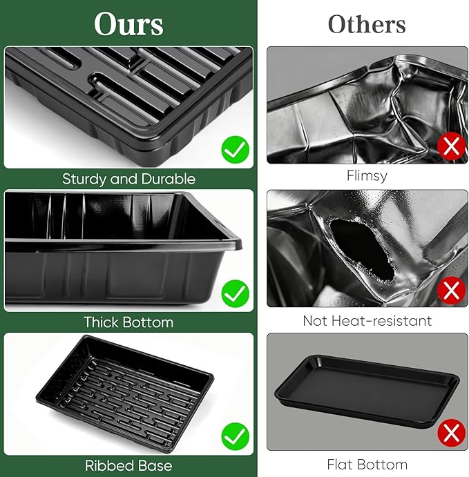 Sckee Upgraded 10 Pack Plant Growing Trays Seed Starting Tray Microgreens Growing Trays Seedling Plant Germination Starter Tray Transplant Fodder Flats, No Holes, No Leakage, Reusable (1015)