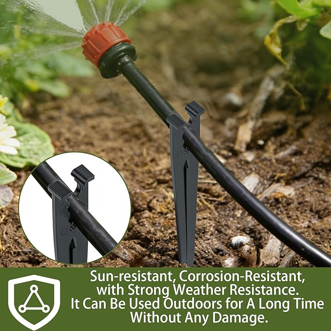 120 Pack Drip Irrigation Support Stakes, 5.68 Inch Plastic Stakes for 1/4″ Drip Tubing, Universal Hose Holders for Lawn, Vegetable Garden,Gardening,Greenhouse,Indoor/Outdoor Use