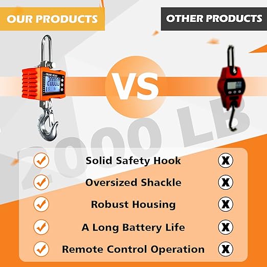 YATOINTO 2200lb Digital Crane Scale High Precision Heavy Duty Industrial Hanging Scale with Remote Control Aluminum Case CE Certified Electronic Weighing Crane Scale, for Garage Farm Hunting (Orange)