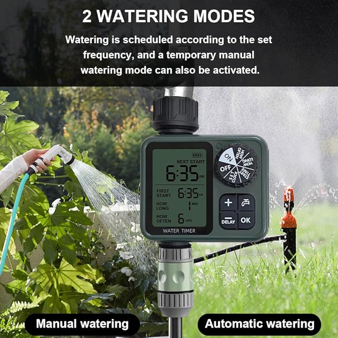 Water Timer for Outdoor Garden Hose Programmable Water Timer with Rain Delay/Manual/Automatic Watering System，Automatic Drip Irrigation Controller System for Lawn Yard Garden Watering，1 Outlet