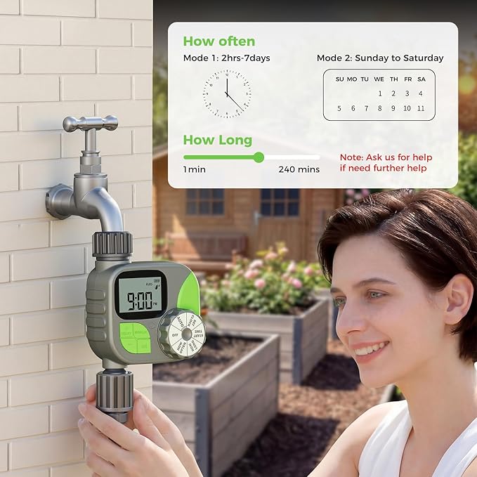 Sprinkler Timer, Watering Timer for Garden Hose, Programmable Hose Faucet Timers with Rain Delay, Outdoor Soaker Automatic & Manual Drip Irrigation Controller System for Lawn Yard Greenhouse