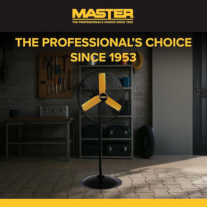 Master 24 Inch Oscillating Industrial High Velocity Pedestal Fan - Use for Shop, Garage or Warehouse, All-Metal Construction with OSHA-Compliant Safety Guards, 3 Speed Settings (MAC-24POSC)