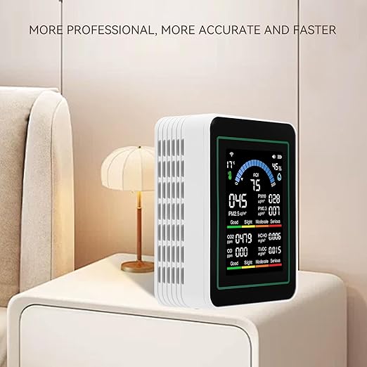 Luocute Air Quality Meter, 10 in 1 WiFi Smart Air Quality Monitor for CO2 CO TVOC HCHO PM2.5 PM10 Detection with App Control, Portable Tester for Home Car Plant Indoor