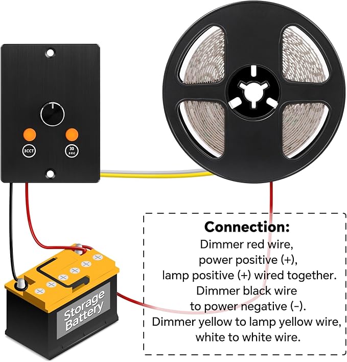 12V CCT Switchable Light Dimmer Switch, Works CCT Changeable LED Light Fixture for Color Switching and On/Off/dimming Control, 10A, DC12V