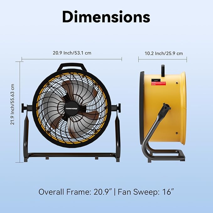 16 Inch High Velocity Floor Fan 3000 CFM Heavy Duty Metal Fan with 360° Tilt & Wall Mount Bracket - 3-Speed Portable Shop Fan for Garage, Patio, Workshop & Gym - UL Safety Listed