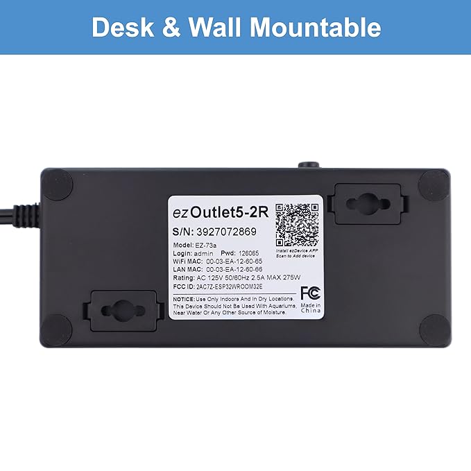 ezOutlet5-2R - Dual Outlet Internet Enabled IP & WiFi Remote Power Switch with Automatic Reboot - iOS | Android | Cloud | 2 Web Controllable AC Power Outlets - Model EZ-73a