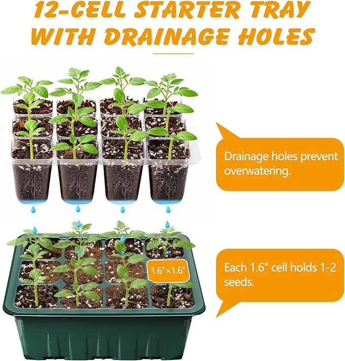 ondware 10-Pack Seed Starter Trays with Humidity Domes, 120 Cells, Seed Starter Kit for Indoor Greenhouse, Seedling Starter Tray for Seeds Growing Starting