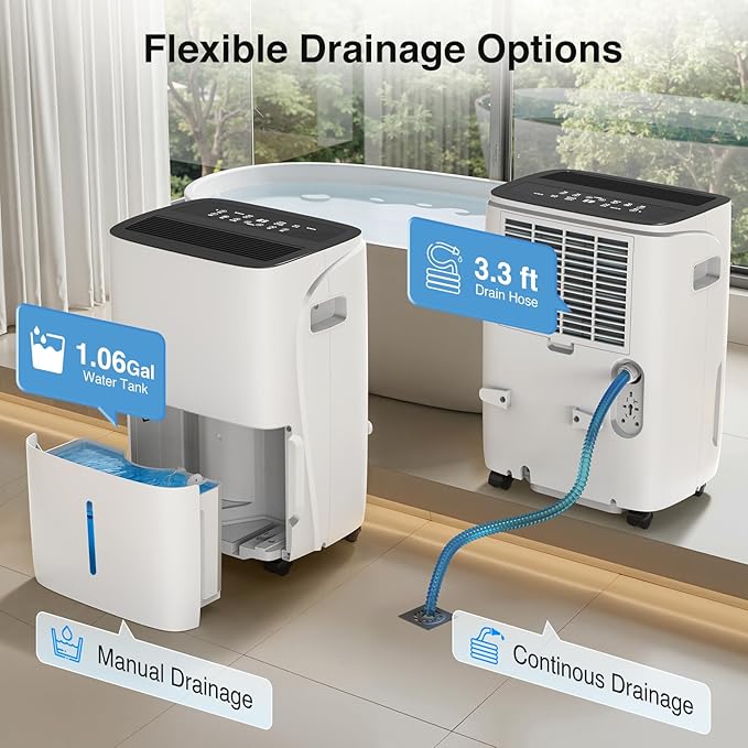 ZAFRO 5000 Sq.Ft Dehumidifiers for Home and Basement with Drain Hose, Energy Saving Max 80 Pints Dehumidifier with Auto or Manual Drainage, Auto Defrost, Three Modes, 24Hrs Timer