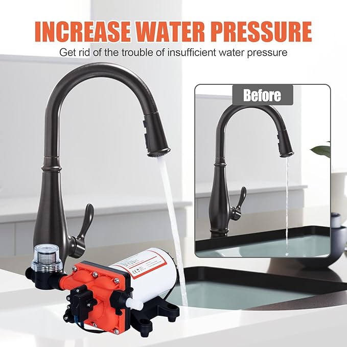 Four Chambers On Demand 110V Water Pressure Pump 5.5GPM 70PSI,Self Priming RV Fresh Water Diaphragm Pump Included Garden Hose for Home Industrial Irrigation Sprinkler