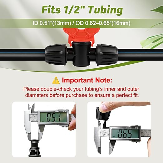 30 Pack 1/2 Inch Drip Irrigation Fittings Kit (1/2" ID x 0.6-0.65" OD), 1/2" Dripline Lock Nut Barbed Connectors - 4 Tees, 4 Couplings, 4 Elbows, 4 Valves, 6 Plugs, 3 Adapters, 5 Reducers