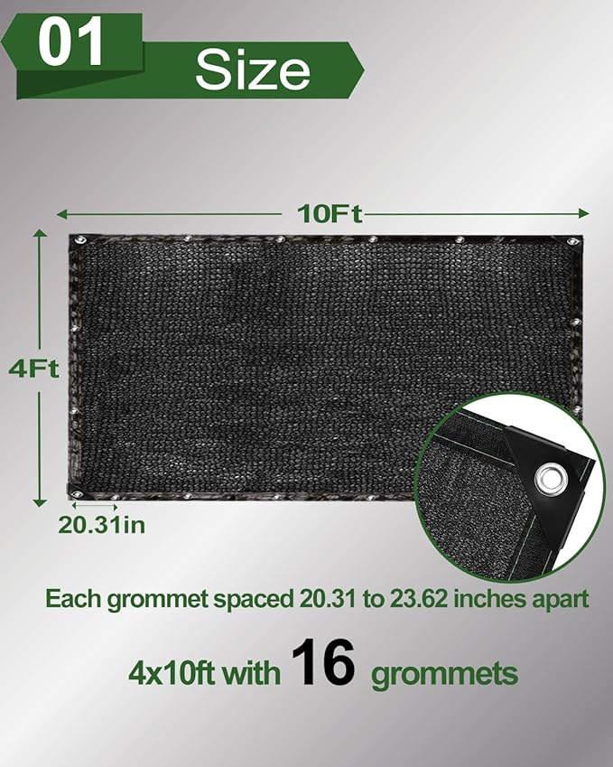 vensovo 90% Shade Cloth Netting with Grommets,4x10 Ft HDPE Heavy Duty Shade Mesh for Outdoor Use, Chicken Coop, Dog Kennel Cover, Greenhouse
