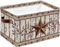 Texas Star Grey Wooden Storage Bins Cubes Waterproof Cloth Storage Basket, Farmhouse Berry Countryside Foldable Storage Bags for Shelf Closet Clothes Storages Organizers with Handles 15x11x9.5 in 1PCS