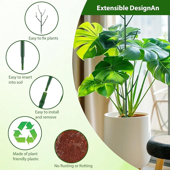 PERSZEN 15 Pack Stackable Plant Support Stakes, Garden Trellis for Climbing Plants Indoor and Outdoor Use, Plant Accessories for Potted Plants Monstera, Plant Sticks for Climbing Plant Stems