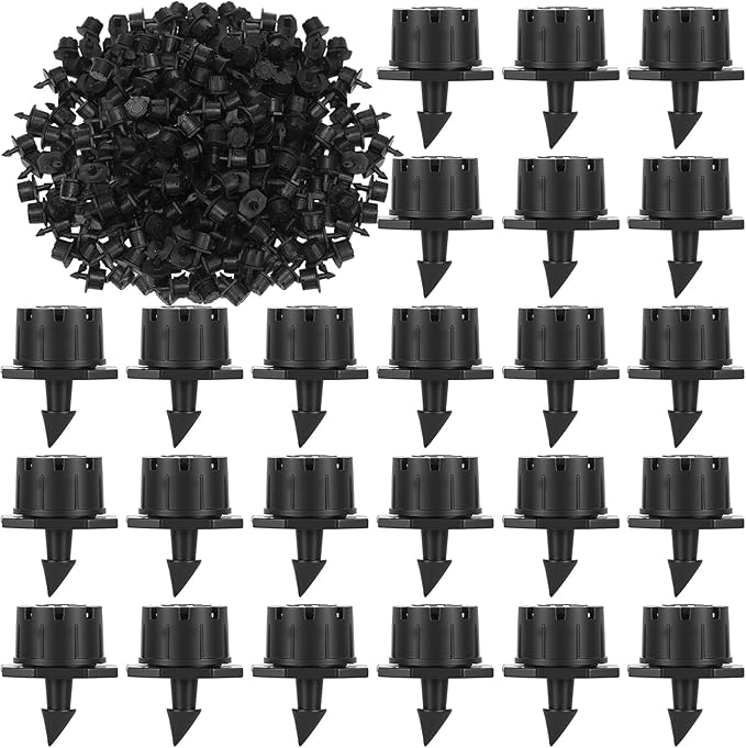 Yaocom Sprinkler Irrigation Drippers, 1/4 Inch Barbed Drip Emitter, 360 Degree Watering Adjustable Suitable Anti-Clogging Drippers for 4mm/7mm Garden Watering Tubing System(Black,400 Pcs)