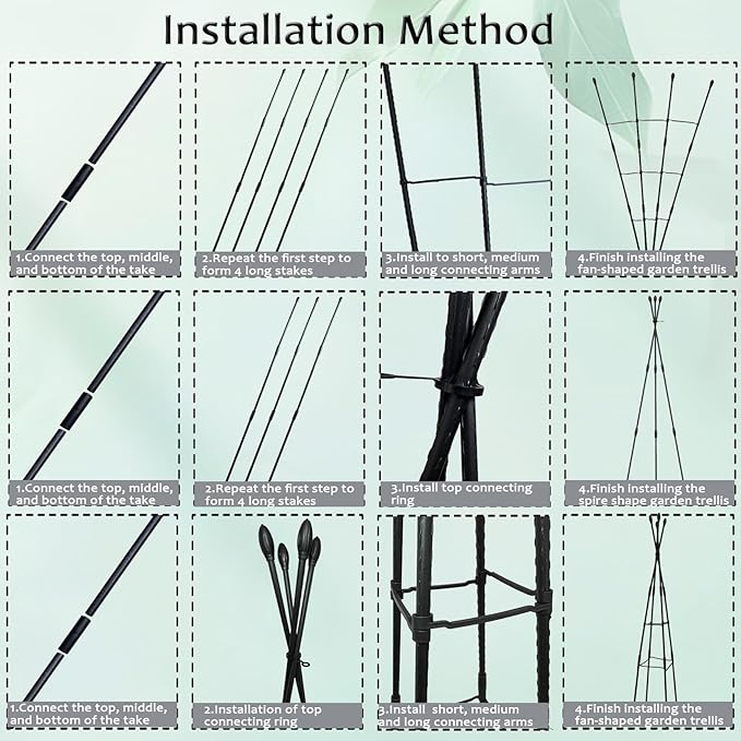 Garden Trellis for Climbing Plants, 2 in 1 Plant Trellis Rustproof Metal Pipe with Plastic Coated, 4Ft Plant Support for Potted Plant Outdoor Indoor, Plant Cages & Supports for Vines,1Pack