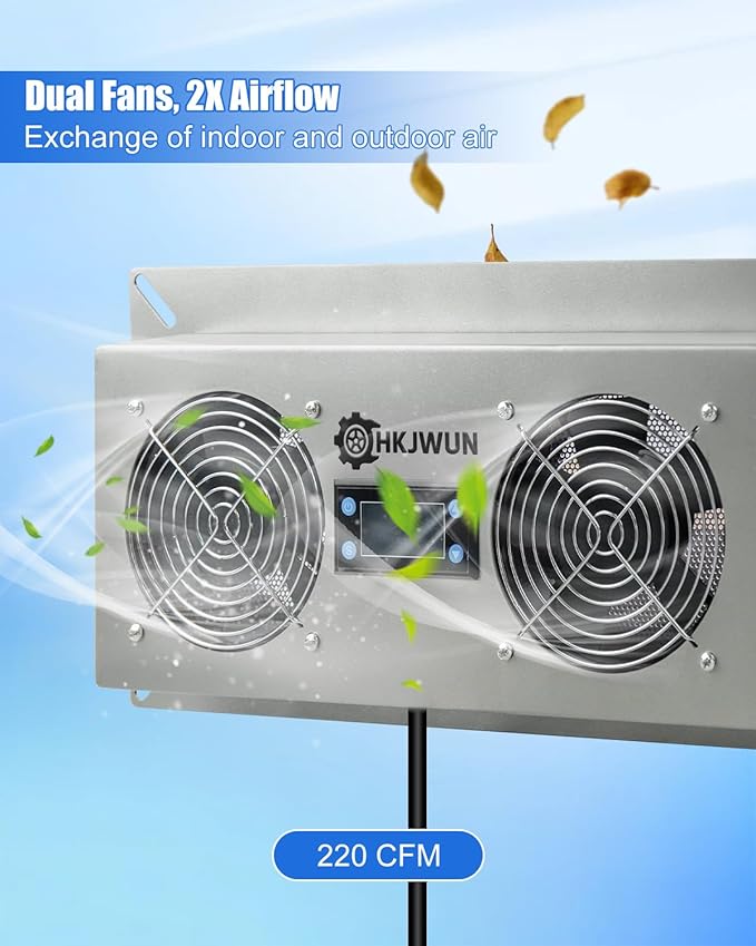 220 CFM Airflow Crawl Space Ventilation Fan with Temperature & Humidity Controller, 304 Stainless Steel Exhaust Fan for Basement Garage Attic Hydroponics & Grow Tents, Airflow & Moisture Control