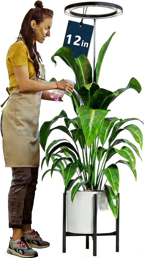 12" Grow Lights for Large Indoor Plants, Full Spectrum Indoor Plant Lights for Indoor Growing,Height Adjustable 15"-65",Timer Auto On/Off 3/9/12H,9 Brightness,Led Tall Halo Grow Light for House Plants