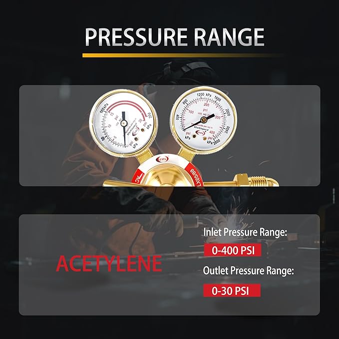CDL LX65 Medium Duty Acetylene Regulator CGA510,Forged Brass,Large Tank Gauge Cutting Torch Regulator,0-400PSI Inlet,0-30PSI Outlet