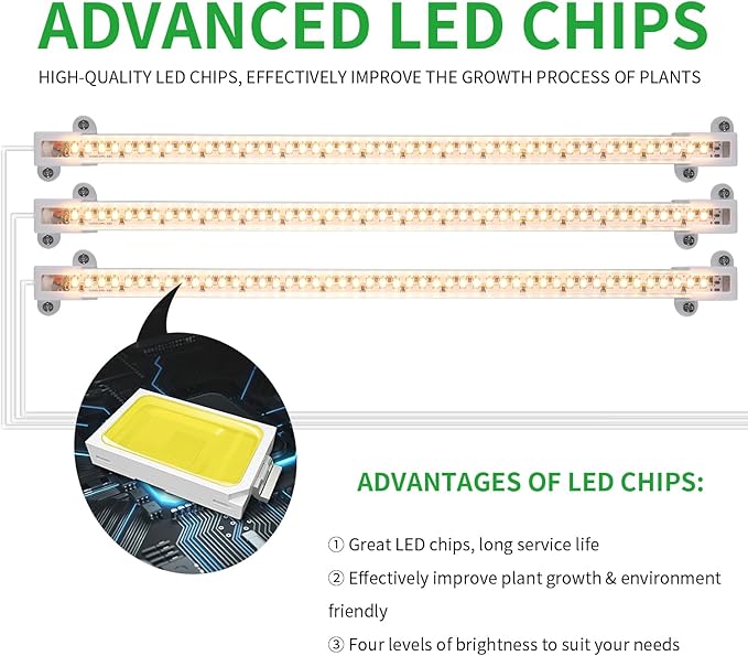RWNTAO LED Grow Light Strips, Full Spectrum Plant Growing Lights for Indoor Plants 3500K, 144 LEDs Plant Lamp with 3/9/12H Timer, 10 Dimmable Levels, 3 Head 13 Inches