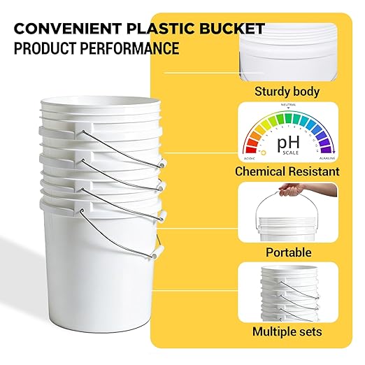 DEMORA 2.5 Gallon Small Plastic Buckets, Heavy Duty Pails, BPA-Free Food Grade Container, No Lid, Metal Handle, for Household Cleaning, Ice, Fish,Storage（White，18 Pack）