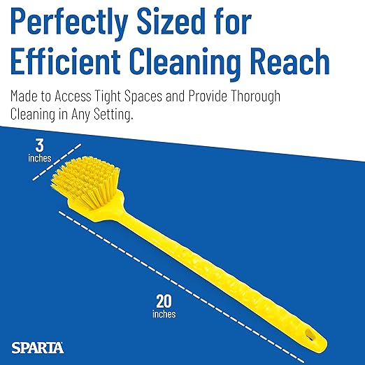 SPARTA 40501EC04 Plastic Large Scrub Brush, Kitchen Brush, Utility Brush With Long Handle For Cleaning, 20 Inches, Yellow, (Pack of 6)