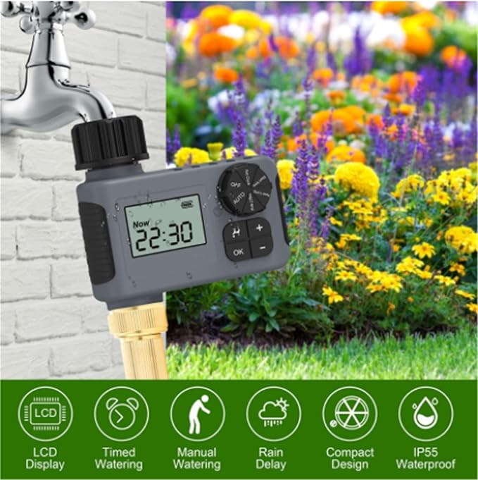 Irrigation Controller Irrigation Timer Digital Automatic Watering with Programming Control Intelligent Adjustable Sprinkler for Garden and Lawn