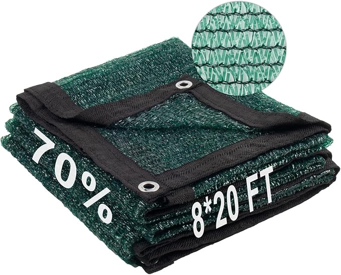 LOVE STORY 8x20FT 70% Dark Green Shade Cloth Sun Shade Net with Grommets Sunblock Net Mesh Tarp for Garden,Plants Cover,Greenhouse and Patio