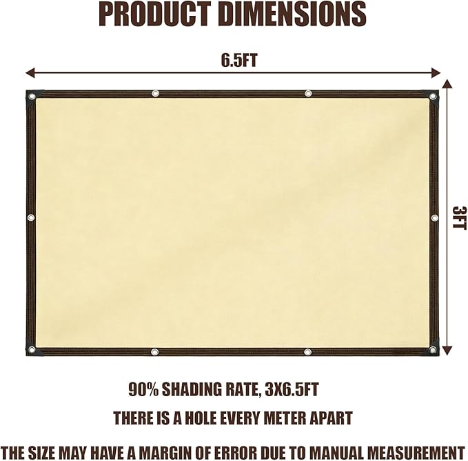 90% Sun Shade Cloth for Garden, 3.3 * 6.5FT Heavy Duty Shade Tarp with Grommets & Reinforced Edges - UV Resistant Sunblock Net for Patio, Backyard, Greenhouse, Kennel, Pergola, Yellow