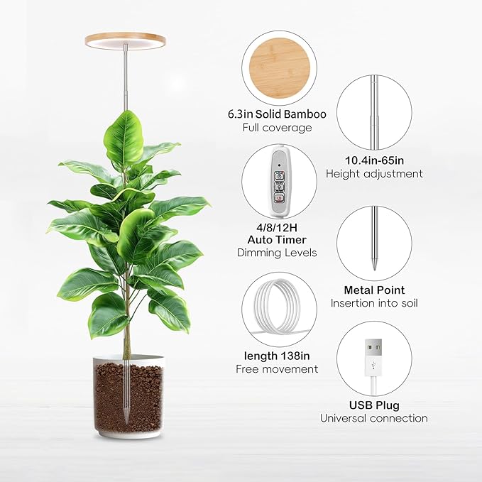 LBW Plant Grow Light,72 LEDs Full Spectrum Grow Lights for Indoor Plants,Bamboo Plant Lights with 4/8/12H Timer,Height Adjustable,Ideal for Large Tall Plants,Bamboo,2 Pack