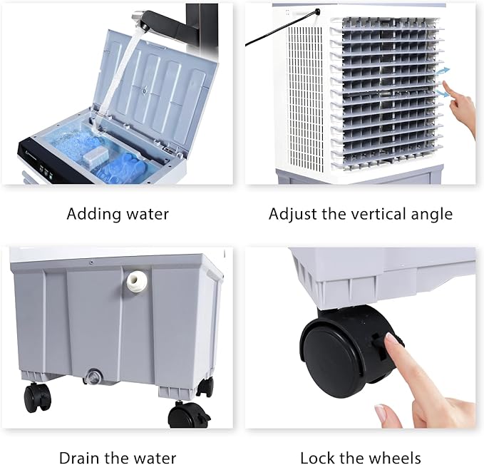 CAYNEL Evaporative Swamp Cooler with 5.3 Gallon Water Tank, Touch Screen and Remote Control, Refrigerator, 12 Hour Timer and 3 Fan Speed Settings, Cooling Tower Fan for Outdoor, Indoor, Garage