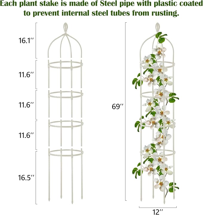 Garden Obelisk Trellis for Climbing Plants Outdoor 6 Ft Rose Bush Round Trellis for Pots Rustproof Metal Pipe with Plastic Coated Plant Flower Trellises for Clematis Vine Jasmine Support