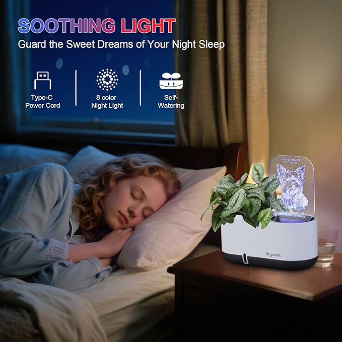 Self-Watering Plant Pot with LED Note Board & 7 Colors Pen, Led Acrylic Message Board with Plant Pot,Dog Board Night Light with Planting Pot for Mother's Day/Thanksgiving/Gifts(No Plant&Seed)