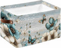 Teal Tulip Butterfly Storage Bins Cubes Waterproof Cloth Storage Basket,Beige Turquoise Floral Farmhouse Blue Foldable Storage Bags for Shelf Clothes Storages Organizers with Handles 15x11x9.5 in 1PCS