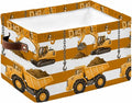Yellow Truck Storage Bins Cubes Waterproof Cloth Storage Basket, Brown Striped Farmhouse Art Foldable Storage Bags for Shelf Closet Clothes Organizers with Handles 15x11x9.5 in 1PCS
