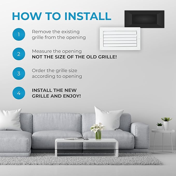 Aluminum 12 x 6 in (Duct Opening) 1-Way Air Duct Register Vent Cover for Ceiling and Wall - Modern HVAC Louver Vent Cover Adjustable – Durable Rustproof Wall Grille – Overall Size 13-5/8 x 7-5/8 Inch