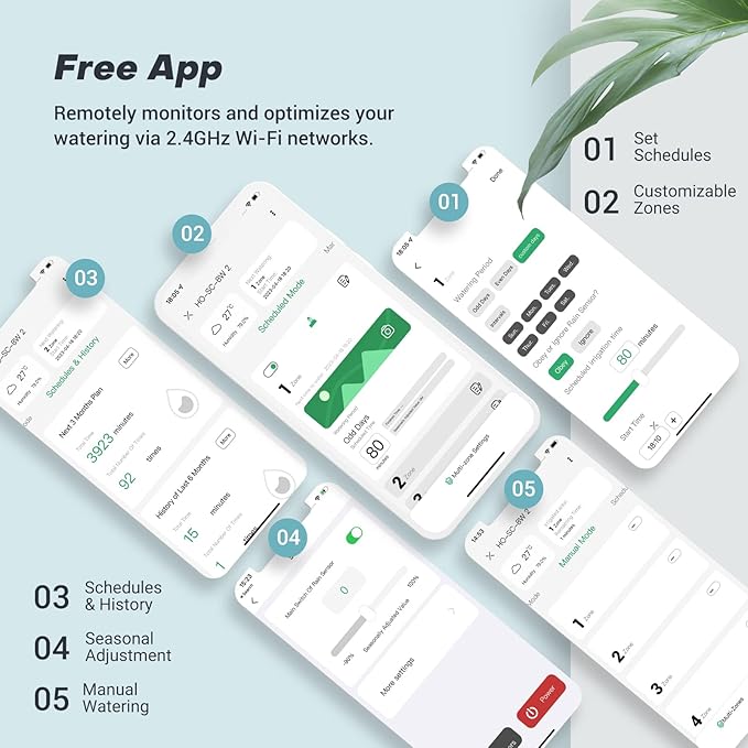 Smart Indoor Sprinkler Controller 8 Zone, WiFi Irrigation System Controller, Free APP, Support Rain Sensor (HO-SC-8W)