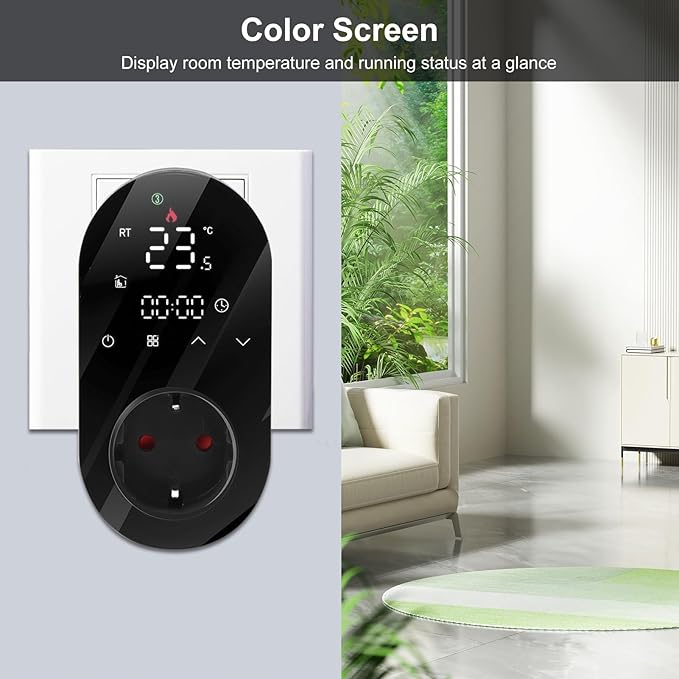 Luocute Smart WiFi Plug in Thermostat APP Remote Voice Control Energy Saving Mode Compatible with Electric Heating Equipment for Home Greenhouse Reptile Enclosure (Black)