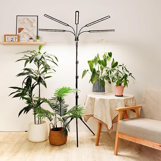 FOXGARDEN Grow Lights for Indoor Plants 5-Head Full Spectrum with Tripod Stand, Timer, Dimmable Flexible Goosenecks for Indoor Potted Plants