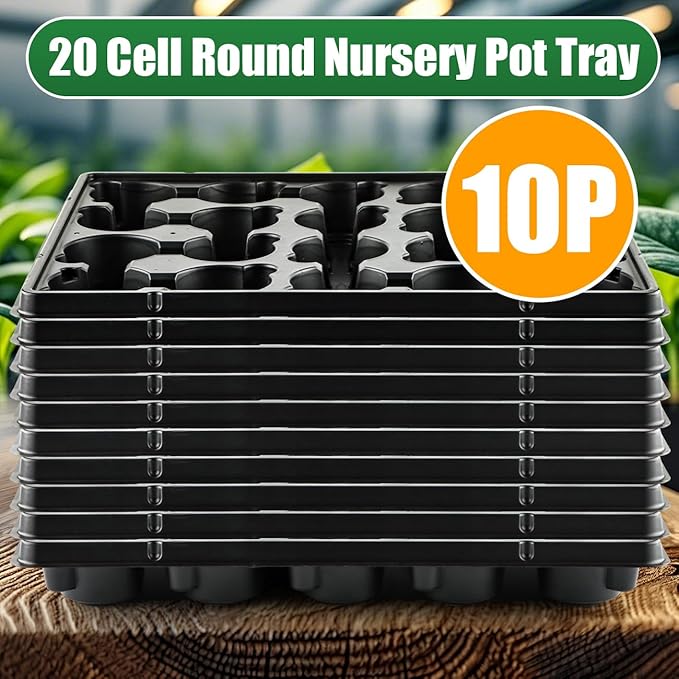 RooTrimmer 20 Cell Plant Trays for Carrying 3 inch Round Nursery Pots, Sturdy Plastic Trays Suitable for Holding 200 pcs Peat Pots (10 Packs)