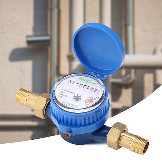 Watflow DN15 Water Meter 1/2" NPT, ISO4064 Certification Cubic Water Flow Meter, Cold Water Meter for Garden/Home/Apartment, Horizontal Install.