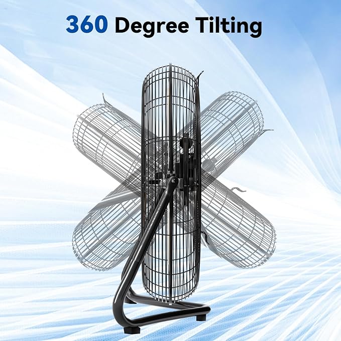 18" High Velocity Floor Fan, 3800 CFM Heavy Duty Industrial Floor Fan, 3 Speed, 360 Degree Tilt, Wall Mounted & Floor Design for Warehouse, Basement, Factory, Barn, Garage - UL Safety Listed