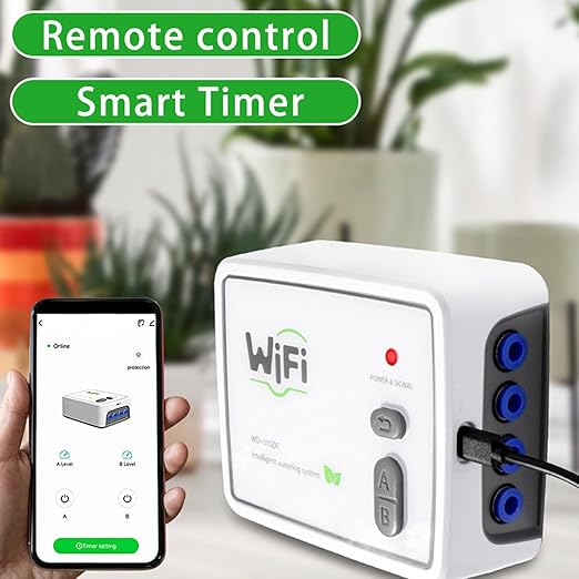 ZJchao Automatic Drip Irrigation Kit APP Control Smart Watering System with Timer Adjustable Drippers 15M Pipe for 20 Potted Plants (US Plug)
