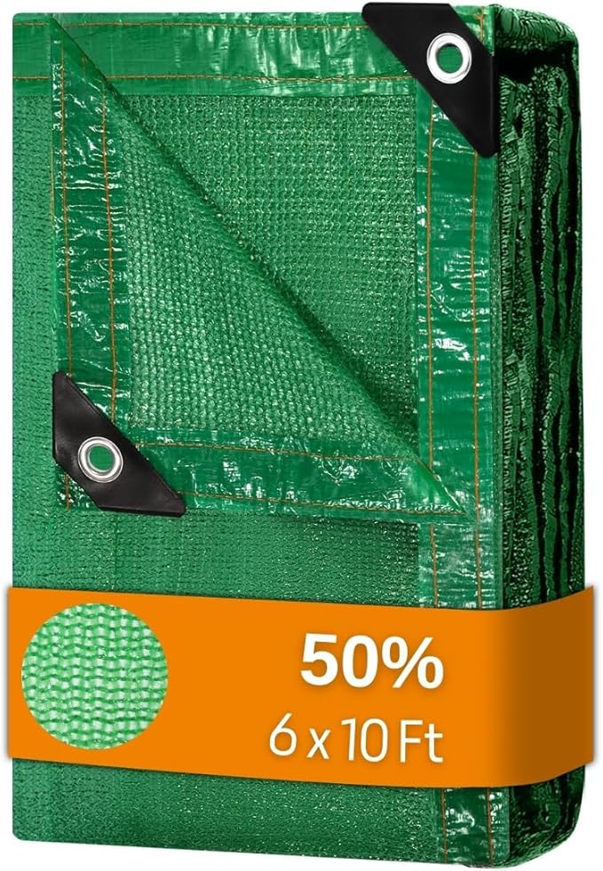 BeGrit Shade Cloth for Garden 50% 6x10ft with Grommets Sunblock Sun Mesh UV Resistant Net for Plants,Greenhouse,Patio,Chicken Coop(Green)