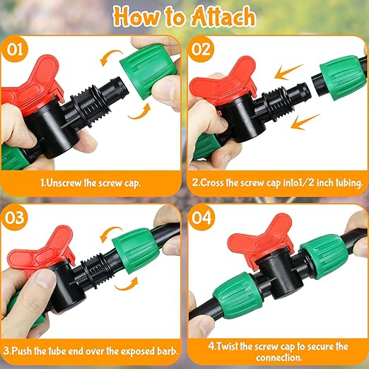 Gardrip 10 Pack Drip Irrigation Valve for 1/2 Inch Drip Tubing (1/2" ID x 0.65" OD)：1/2'' In-line Locked Barbed Ball Valve Drip Line Shut Off Valve Parts In Irrigation System for Garden