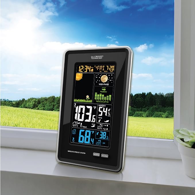 La Crosse Technology 308-1425B-INT Vertical Wireless Color Weather Station with Pressure, Black
