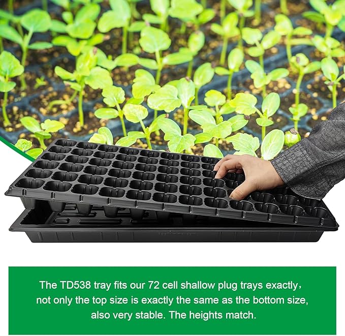 RooTrimmer 10 Pack 1020 Seed Starter Trays and 10 Pcs 72 Cell Plug Trays, Thick Durable Seedling Plastic Nursery Tray for TD538 1020 Tray Germination (10 Sets)