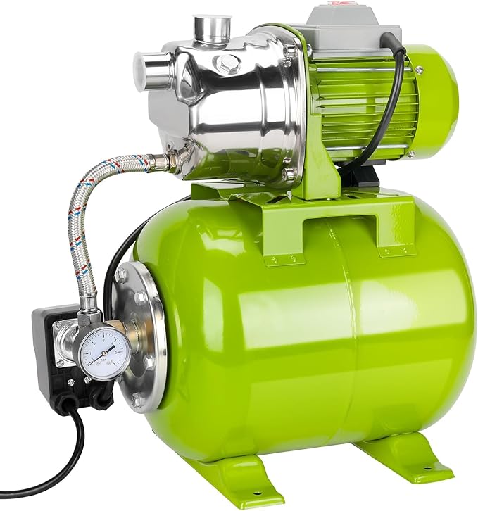 3/4HP Shallow Well Pump with Pressure Tank, 115V, Stainless Steel Irrigation, Automatic Water Booster Jet Pump for Home, Garden, and Lawn Use – Reliable Water Supply Solution