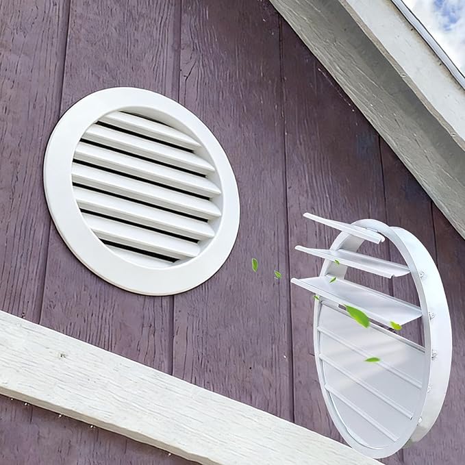 Attic Gable Vents Cover Automatic Gravity Grill, Round Metal Exhaust Grille Anti-backflow, Self-Closing Backdraft Damper Houses Wall Vent(71cm/28in)