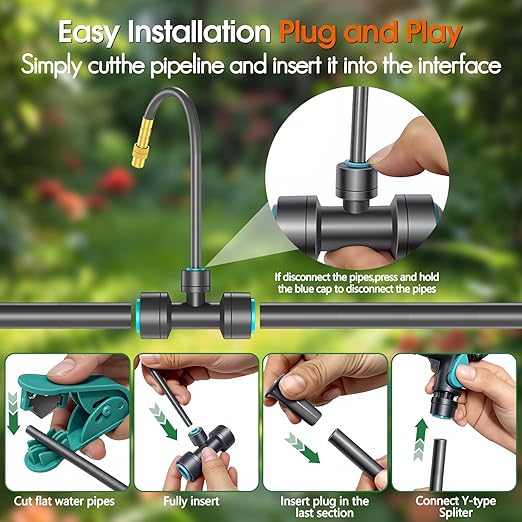 360°Adjustable Drip Irrigation System Kit with Hose Timer - 98FT 1/2" Garden Watering System with 20 Copper Nozzles, Greenhouse Accessories, Irrigation System for Garden,Yard, Lawn, Plant